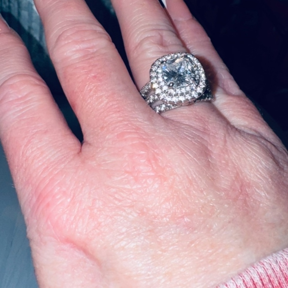 Women's Sterling Silver Halo Zircon Engagement Ring Cushion Cut 3ct center 8 - Picture 9 of 11